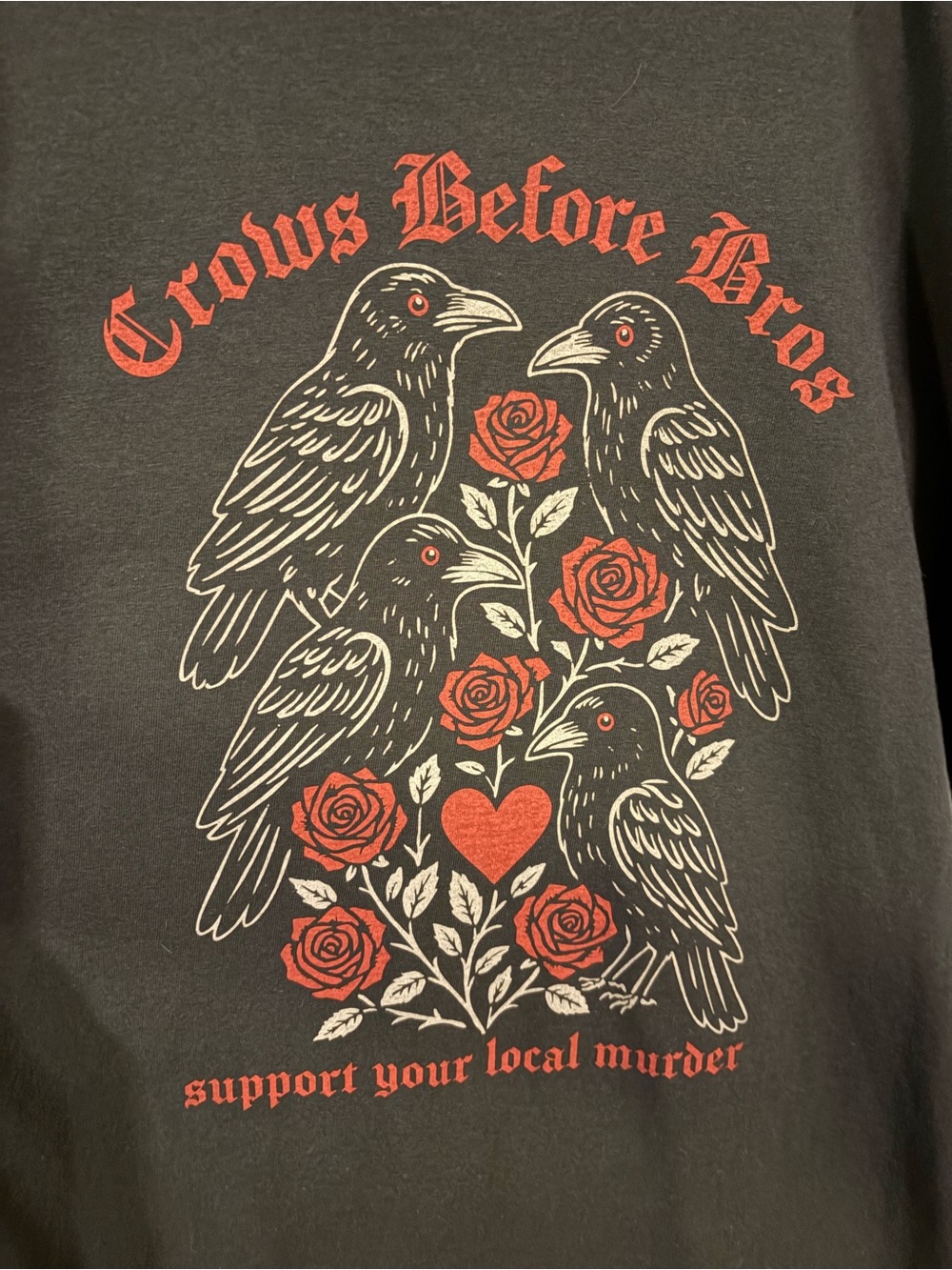 Comfort Colors Black Tee with Red & Cream Crow Graphic